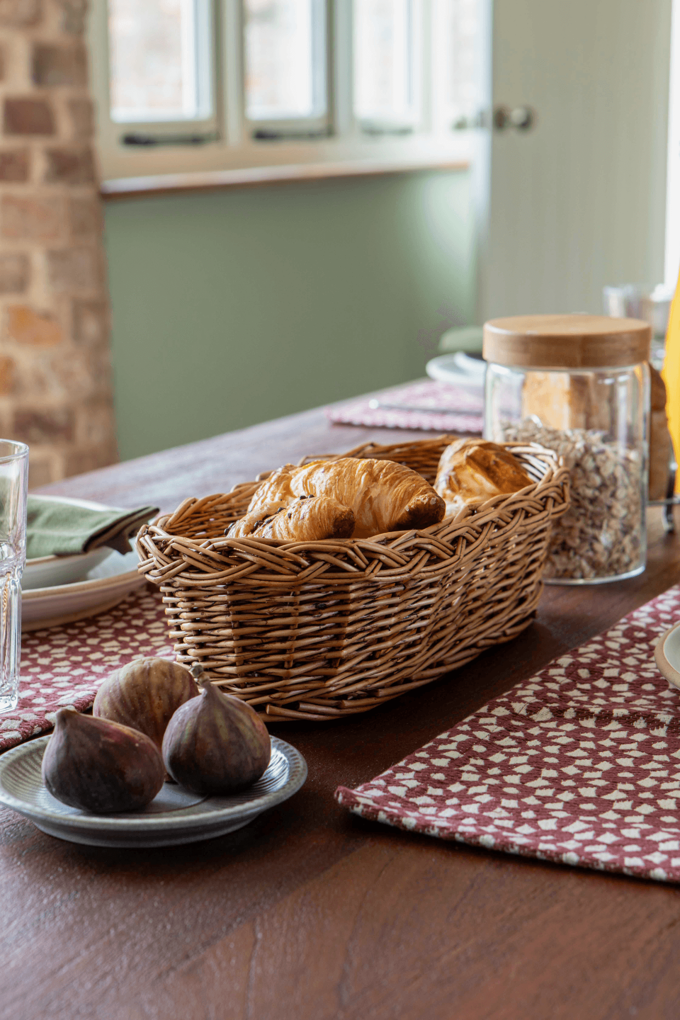 Breakfast in the dining room overlooking the courtyard garden